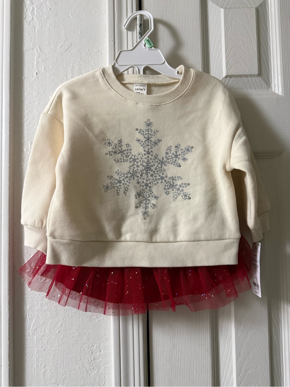 Carter's Cream Sweatshirt with Red Sparkle Tulle Skirt